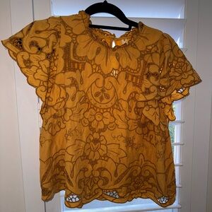 Anthropologie Mustard Floral Lace Blouse